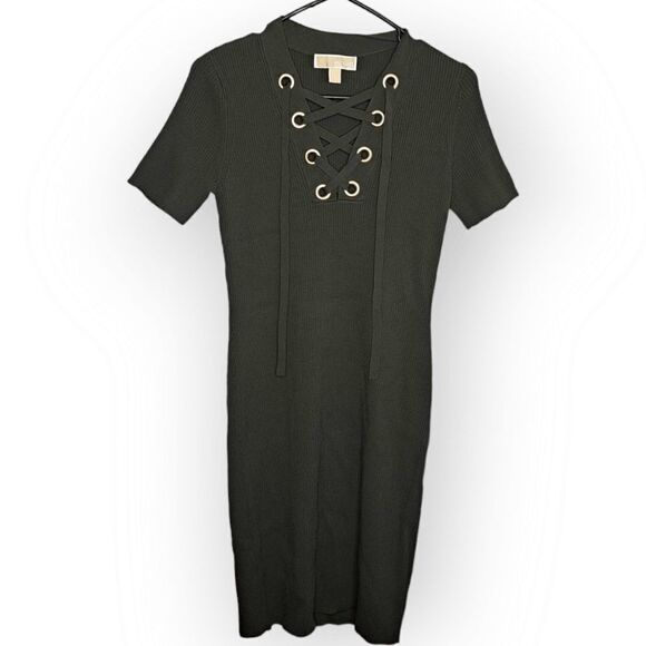MICHAEL Michael Kors Ribbed Bodycon Dress in Green with Grommets size Sm… - Picture 1 of 6
